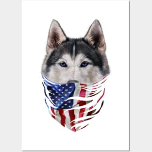 Patriot Siberian Husky In Usa America Bandana Dog Posters and Art